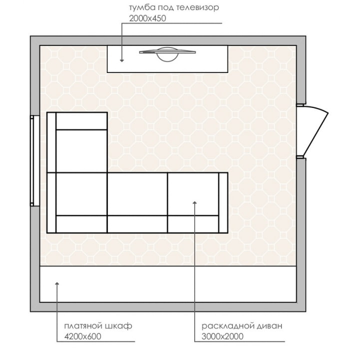 diseño de sala de estar rectangular