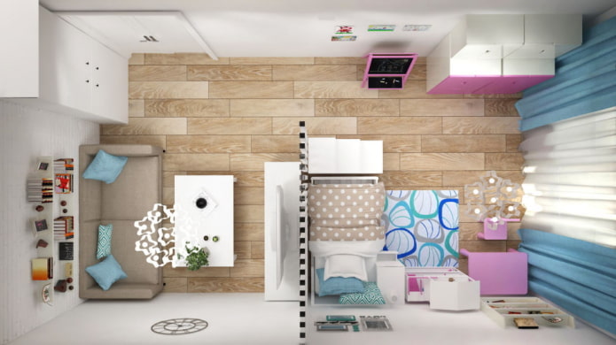 Sala de estar con habitación infantil