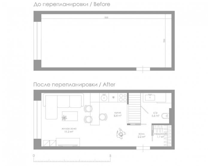 diseño de un estudio de 29 m2.