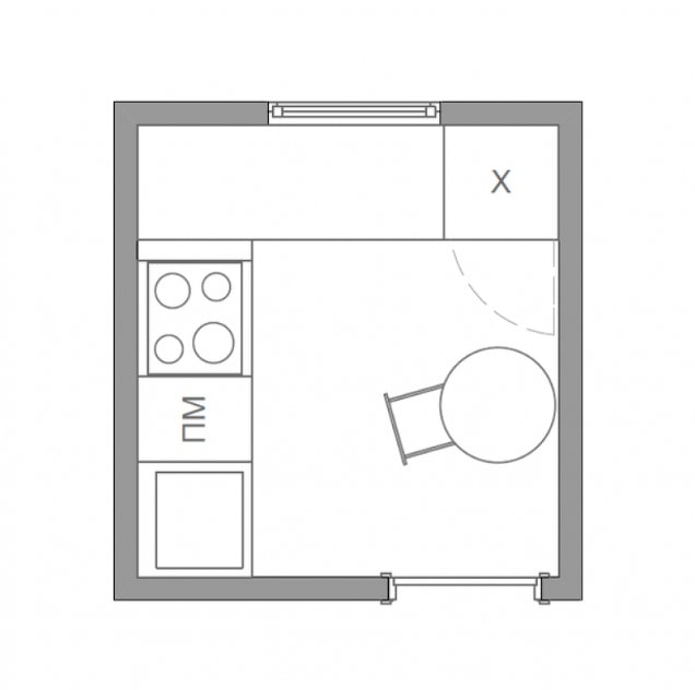 Plano de cocina de 4 metros cuadrados