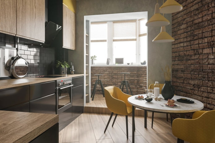 Interior de cocina de 8 m² con balcón