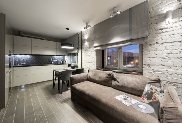 Cocina-salón rectangular de 17 metros cuadrados