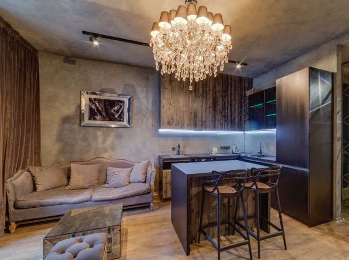 cocina-salón cuadrado de 17 m²