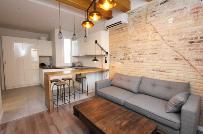 zonificación de una cocina-salón de 17 metros cuadrados