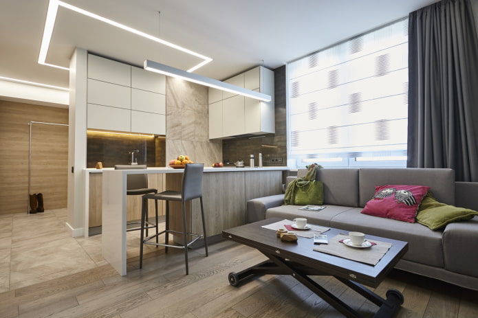 zonificación de una cocina-salón de 17 metros cuadrados