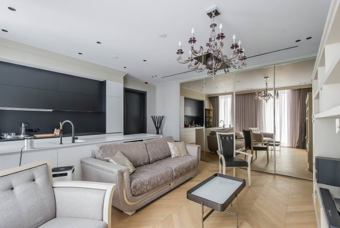 Disposición de los muebles en la cocina-salón de 17 metros cuadrados