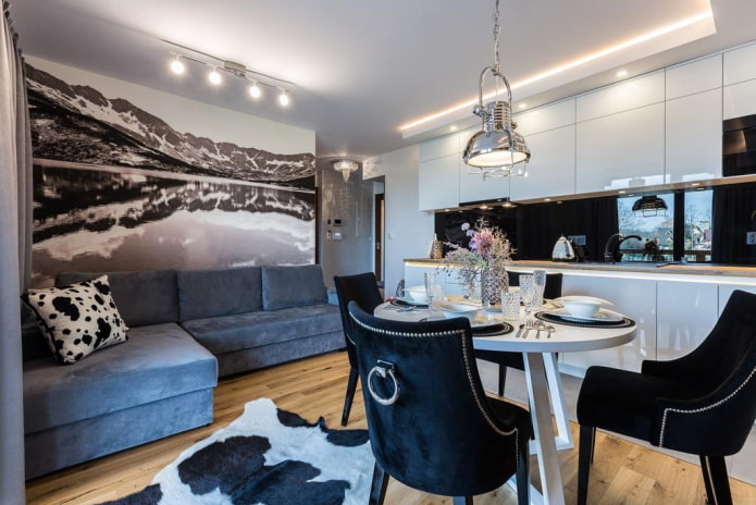 Disposición de los muebles en la cocina-salón de 17 metros cuadrados