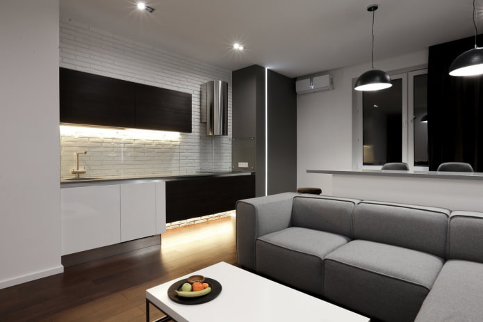 cocina-salón de 17 metros cuadrados en estilo minimalista