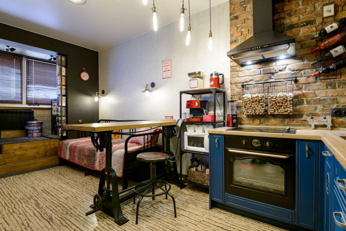 Cocina-salón de 17 metros cuadrados en estilo loft