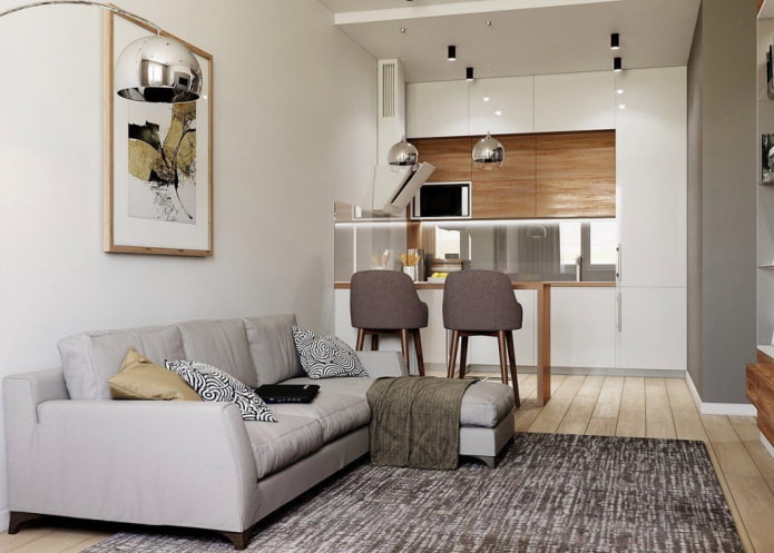 cocina-salón de 17 metros cuadrados en estilo escandinavo