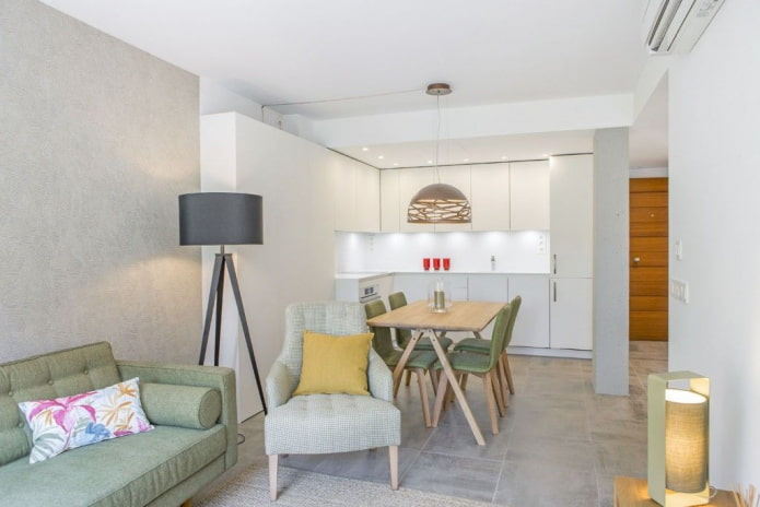 diseño de una cocina-salón de 17 metros cuadrados