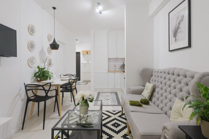 sala de estar pequeña con cocina