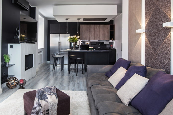 cocina-salón rectangular de 20 metros cuadrados