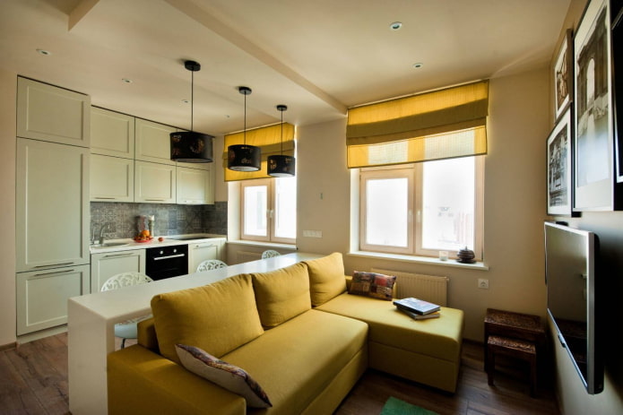 zonificación de una cocina-salón de 20 metros cuadrados