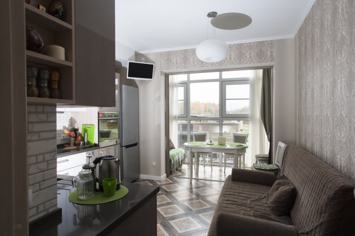 muebles en el interior de una cocina combinada con logia