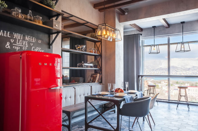 Diseño de una cocina con logia en estilo loft