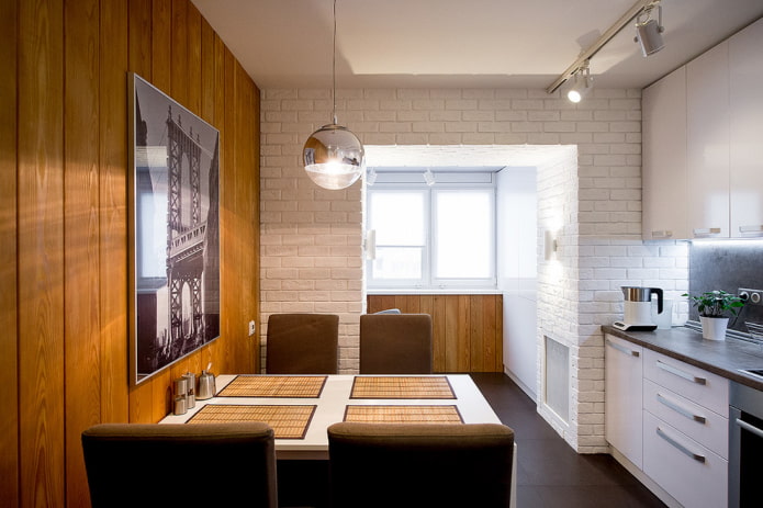 diseño de la abertura en el interior de la cocina combinada con la logia