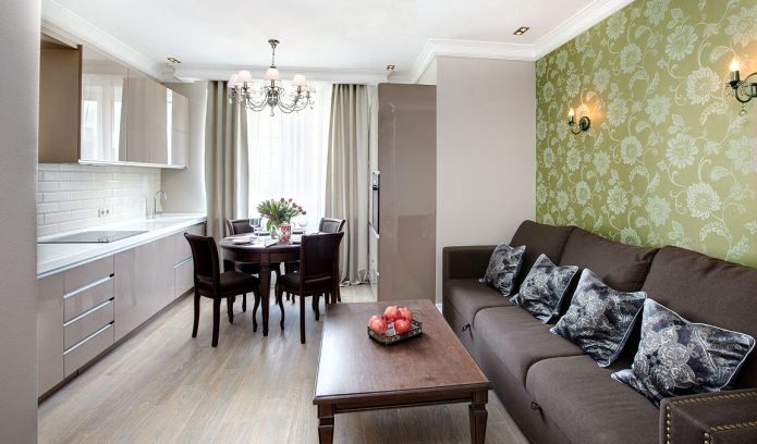 Cortinas para la cocina con papel pintado verde