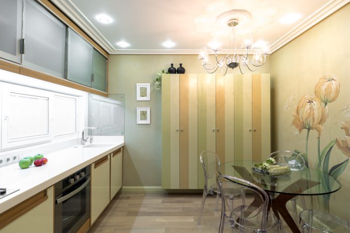 Papel pintado verde en la cocina