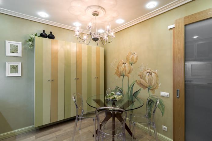 Papel pintado verde en la cocina