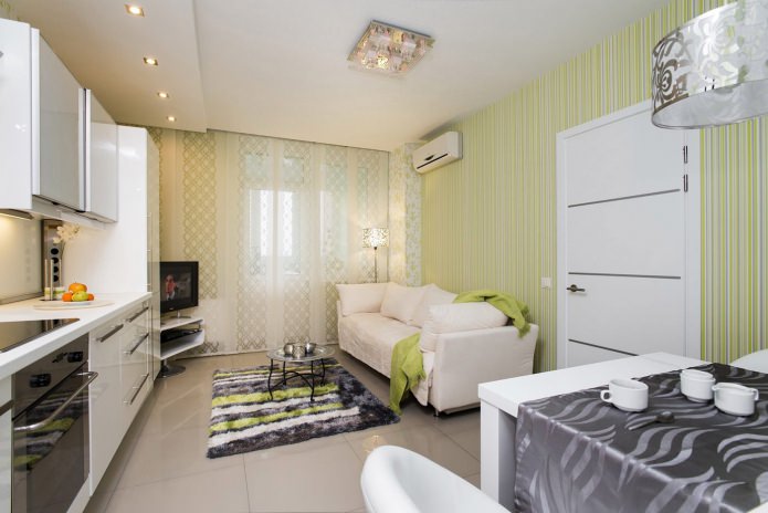 Cortinas de cocina con papel pintado verde