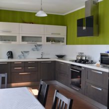 Diseño de cocina con papel pintado verde: 55 fotos modernas en el interior-7