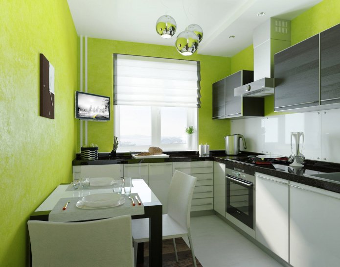 Interior de cocina verde ensalada en estilo moderno