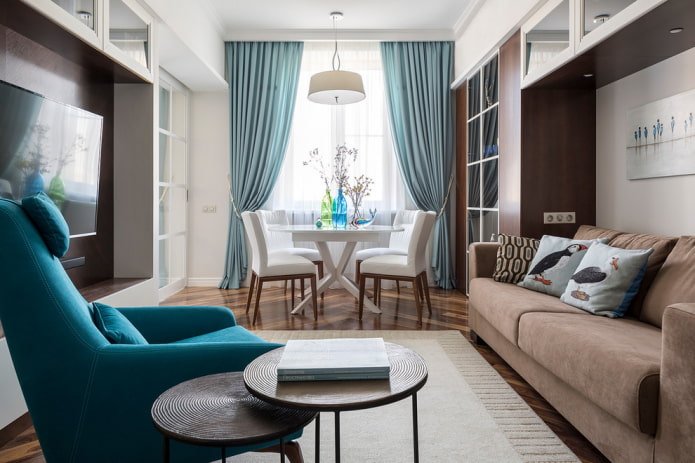 diseño de interiores de sala de estar y comedor