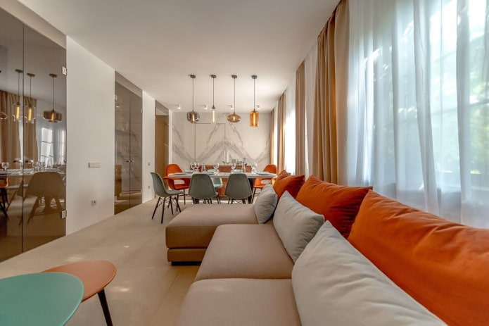 diseño de interiores de sala de estar y comedor