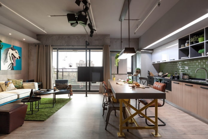 cocina-comedor-sala de estar en un estilo loft