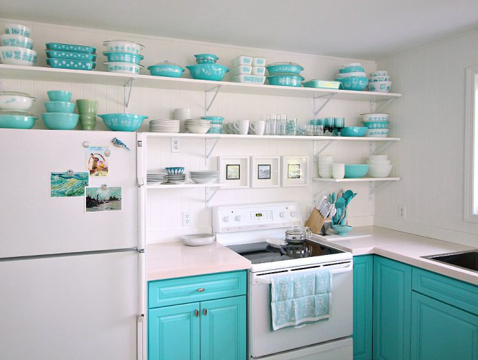 Color Tiffany en el interior de la cocina