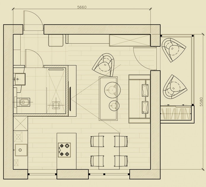 Distribución de un apartamento de 31 m².
