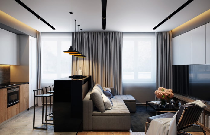 diseño de cocina-salón en un apartamento de 35 metros cuadrados