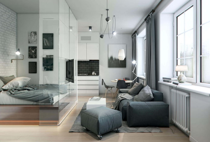 zonificación en el interior de un apartamento de 35 metros cuadrados