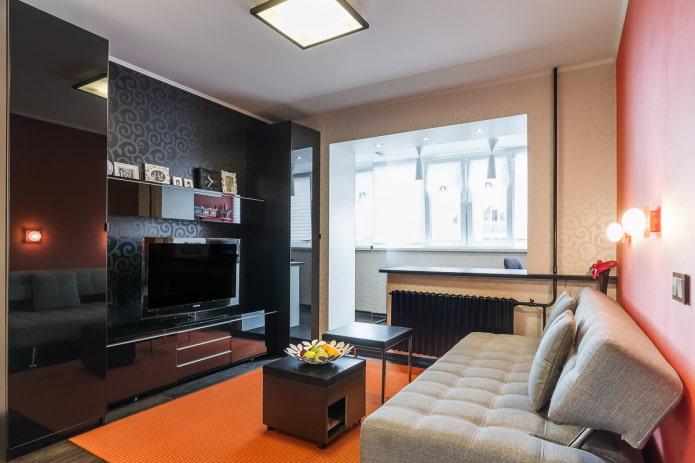 diseño de sala de estar en el interior de un apartamento de 35 metros cuadrados