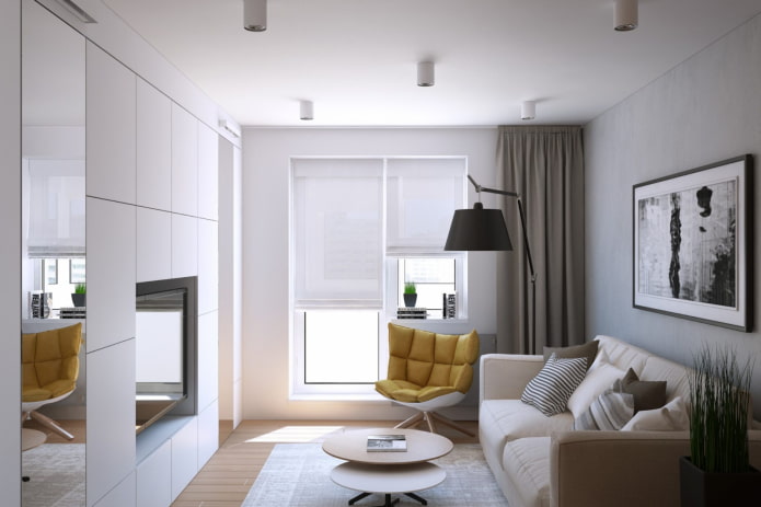 diseño de sala de estar en el interior de Apartamento de 35 metros cuadrados