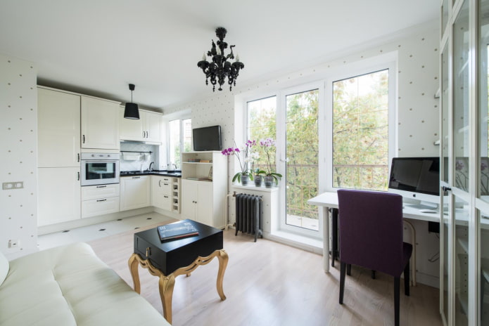 diseño de un apartamento de dos habitaciones de estilo europeo de 35 metros cuadrados