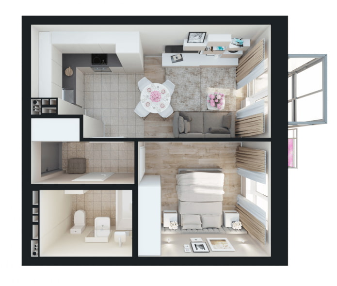 Distribución de un apartamento de 35 m².