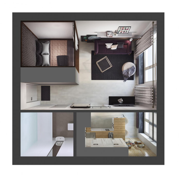 Distribución de un apartamento de 35 m².