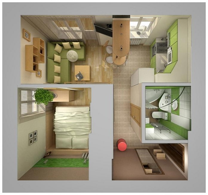 Distribución de un apartamento de 35 m².