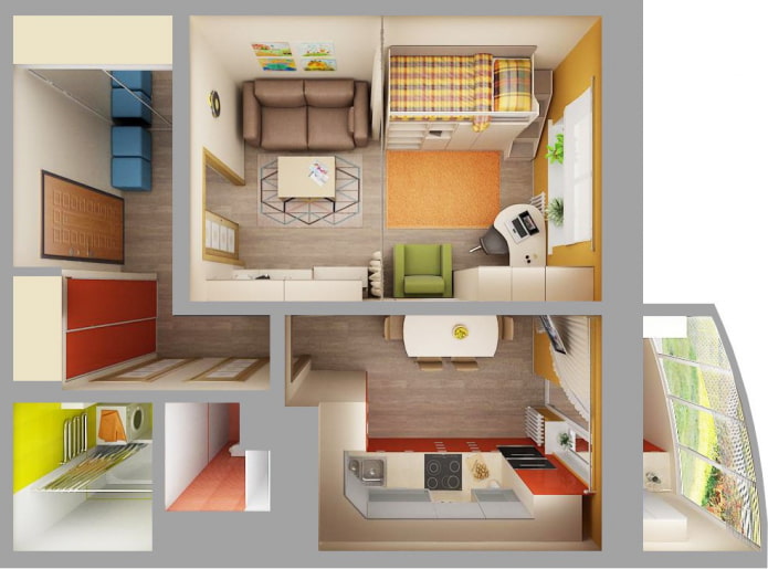 Distribución de un apartamento de 35 m².