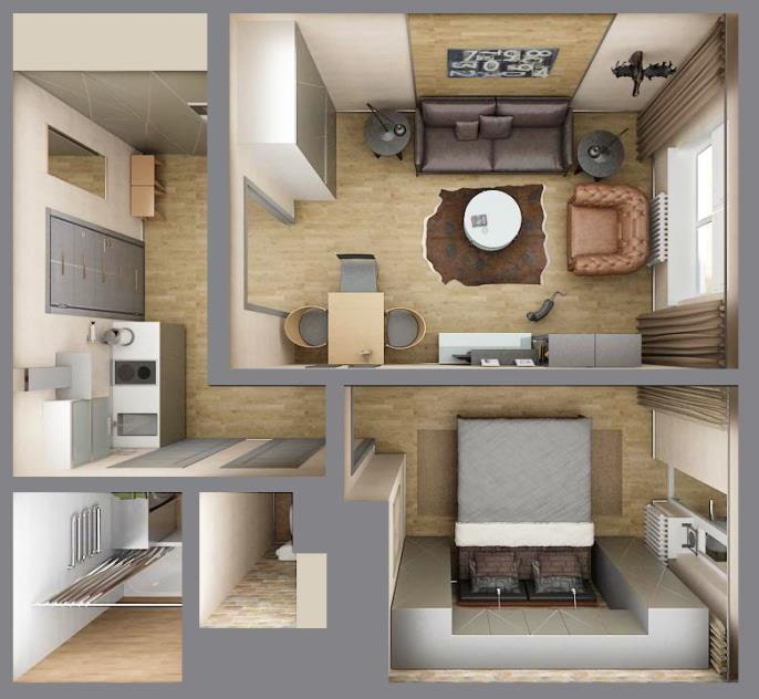 Distribución de un apartamento de 35 m².