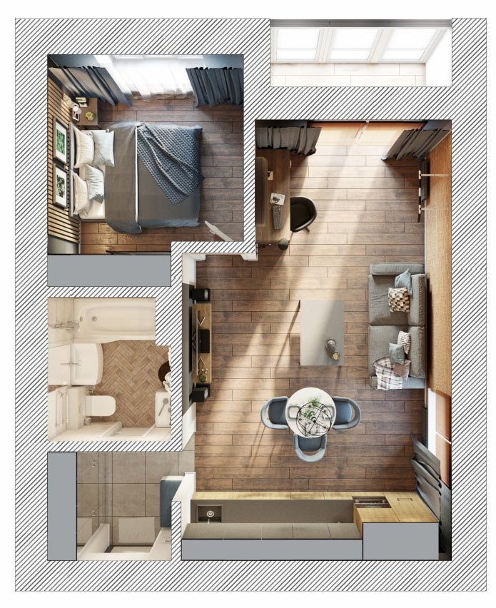 Distribución del apartamento de 35 m².