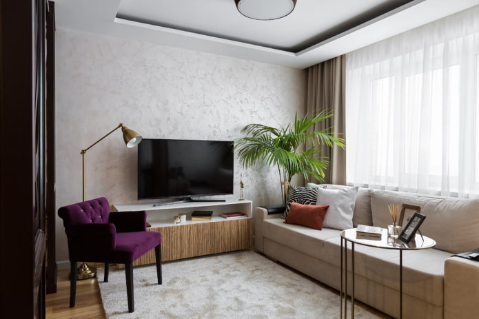 Interior de la sala de estar en un apartamento de 36 metros cuadrados