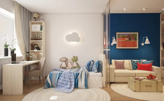 Interior de la habitación infantil en un apartamento de 36 metros cuadrados