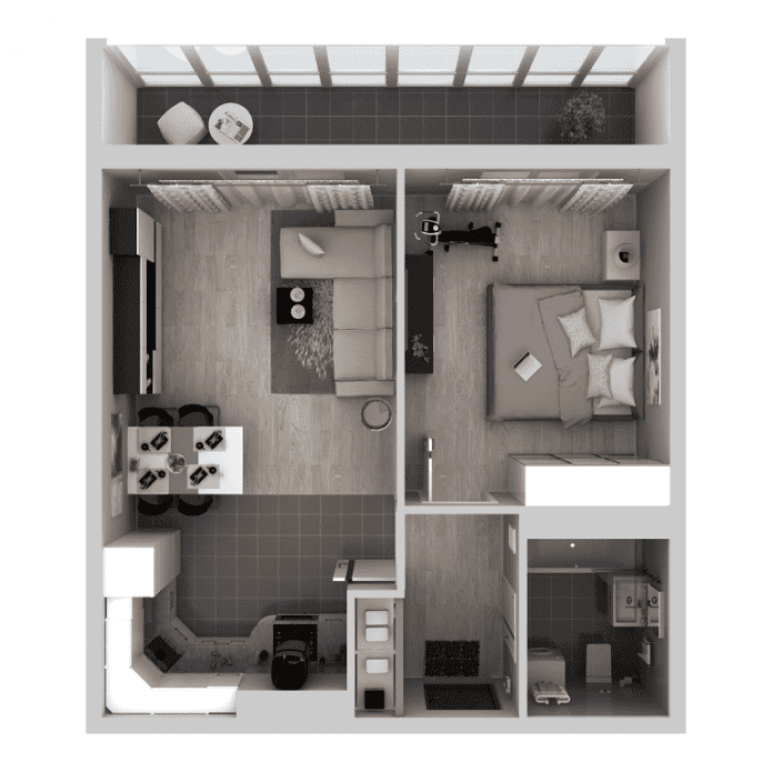 Distribución de un apartamento de 36 metros cuadrados