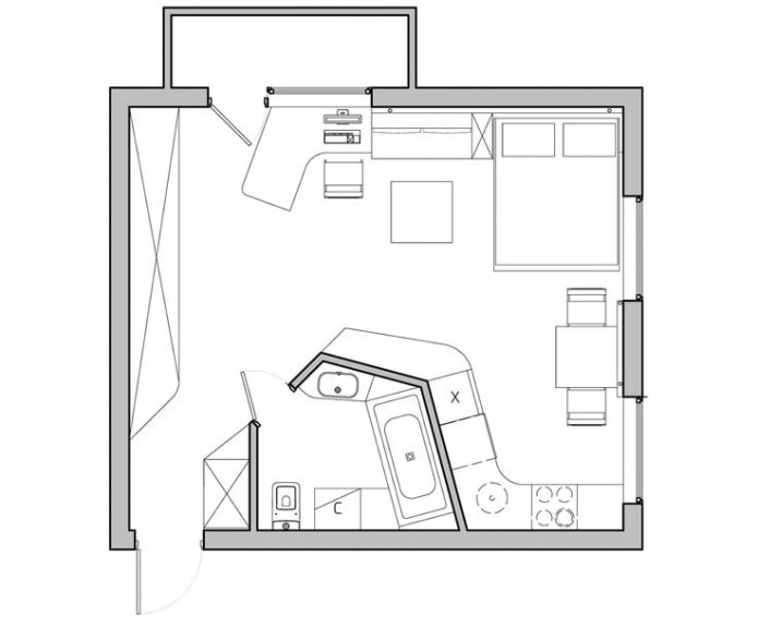 Distribución de un apartamento de 36 metros cuadrados