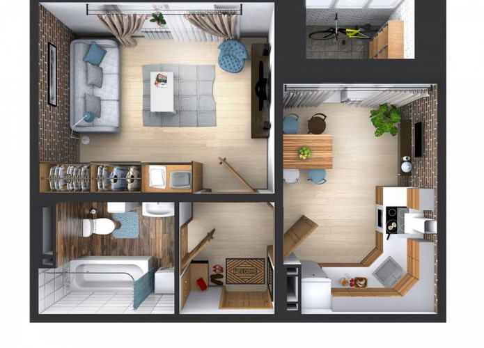 Distribución de un apartamento de 36 metros cuadrados