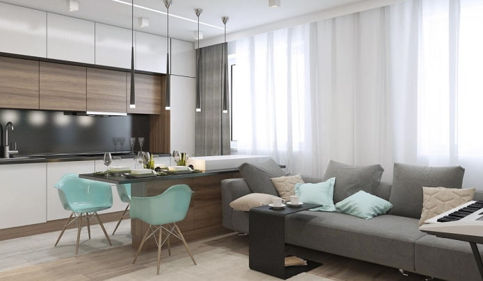 Interior de la cocina en un apartamento de 36 metros cuadrados