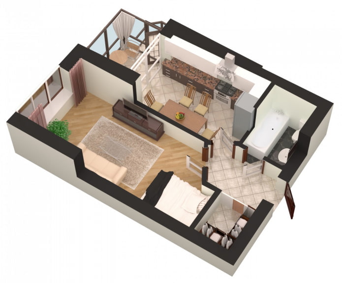 Apartamento de una habitación con salón-dormitorio y balcón